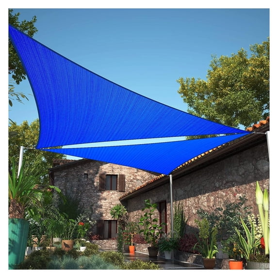 9' x 9' x 9' Blue Sun Shade Sail UPF50 Triangle SMTAPT12 Canopy Fabric Cloth Screen, Water Air Permeable & UV Resistant, Heavy Duty (We Customize Size)