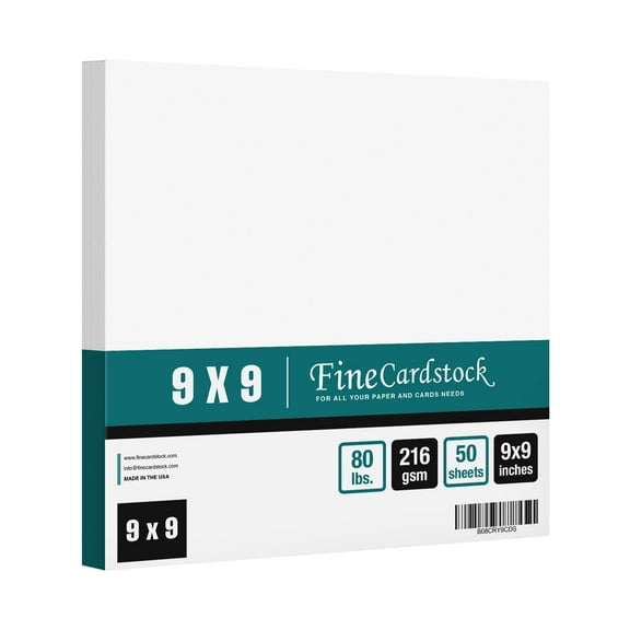 9" x 9" Square Cardstock, 80lb Cover White Thick Card Stock Paper - Smooth Finish, For Scrapbooking, Arts and Crafts, Wedding Invitations, Bussines Cards, 50 Cards Per Pack