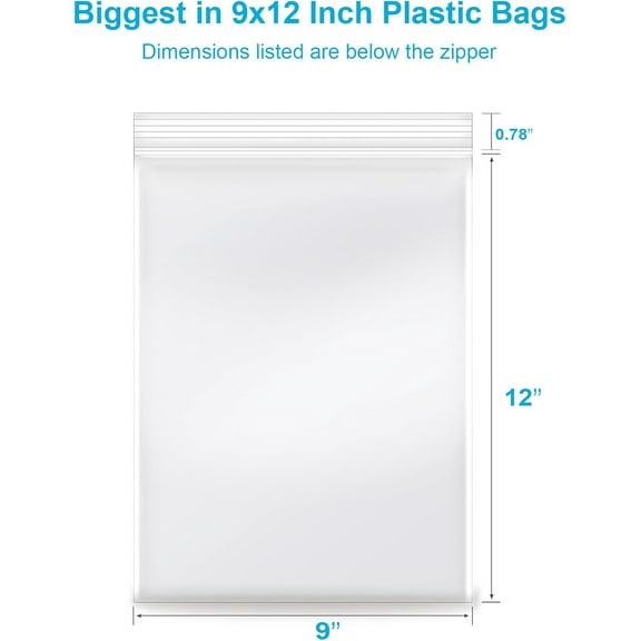9"x12", 100/pk Clear Reclosable Plastic 2-Mil Ziplock Bags Poly Jewelry Storage Zipper Baggies