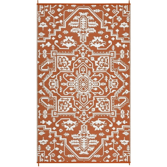 9'x12'/8'x10'/9'x18' Large Outdoor Rug for Patio Rugs, Reversible Straw Rug Medallion Pattern, Vintage Camping Rug for RV, Porch, Deck, Backyard, Balcony
