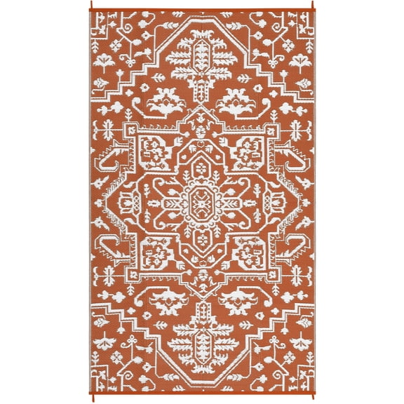 9'x12'/8'x10'/9'x18' Large Outdoor Rug for Patio Rugs, Reversible Straw Rug Medallion Pattern, Vintage Camping Rug for RV, Porch, Deck, Backyard, Balcony