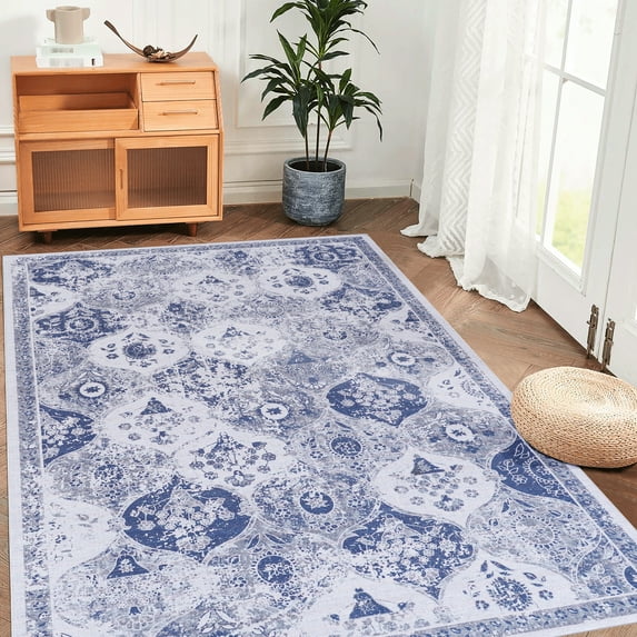 9'x12' Area Rug - Blue, Machine Washable, Non-slip, Foldable, To Spills For Bedroom, Dining Room 9x12 Blue Low-pile, A Tidy Office Space