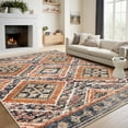 thumbnail image 1 of 9'x12' Area Rugs for Living Room, Machine Washable Non-Slip Carpet, Soft Faux Wool Low Pile Moroccan Farmhouse Western Rug, Orange, 1 of 5