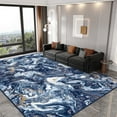 thumbnail image 1 of 9'x12' Area Rugs for Living Room Artistic Style Modern Rug Soft Low Pile Non Slip Carpet Machine Washable Indoor Rug for Bedroom Dining Room Office, Dark Blue, 1 of 7
