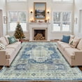 thumbnail image 1 of 9'x12' Area Rugs for Living Room, Machine Washable No-Pile Non-Slip Soft Vintage Rugs, Indoor Print Bohemian Distressed Carpet, Blue, 1 of 9