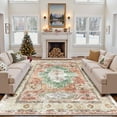 thumbnail image 1 of 9'x12' Area Rugs for Living Room, Machine Washable No-Pile Non-Slip Soft Vintage Rugs, Indoor Print Bohemian Distressed Carpet, Brick Red, 1 of 9