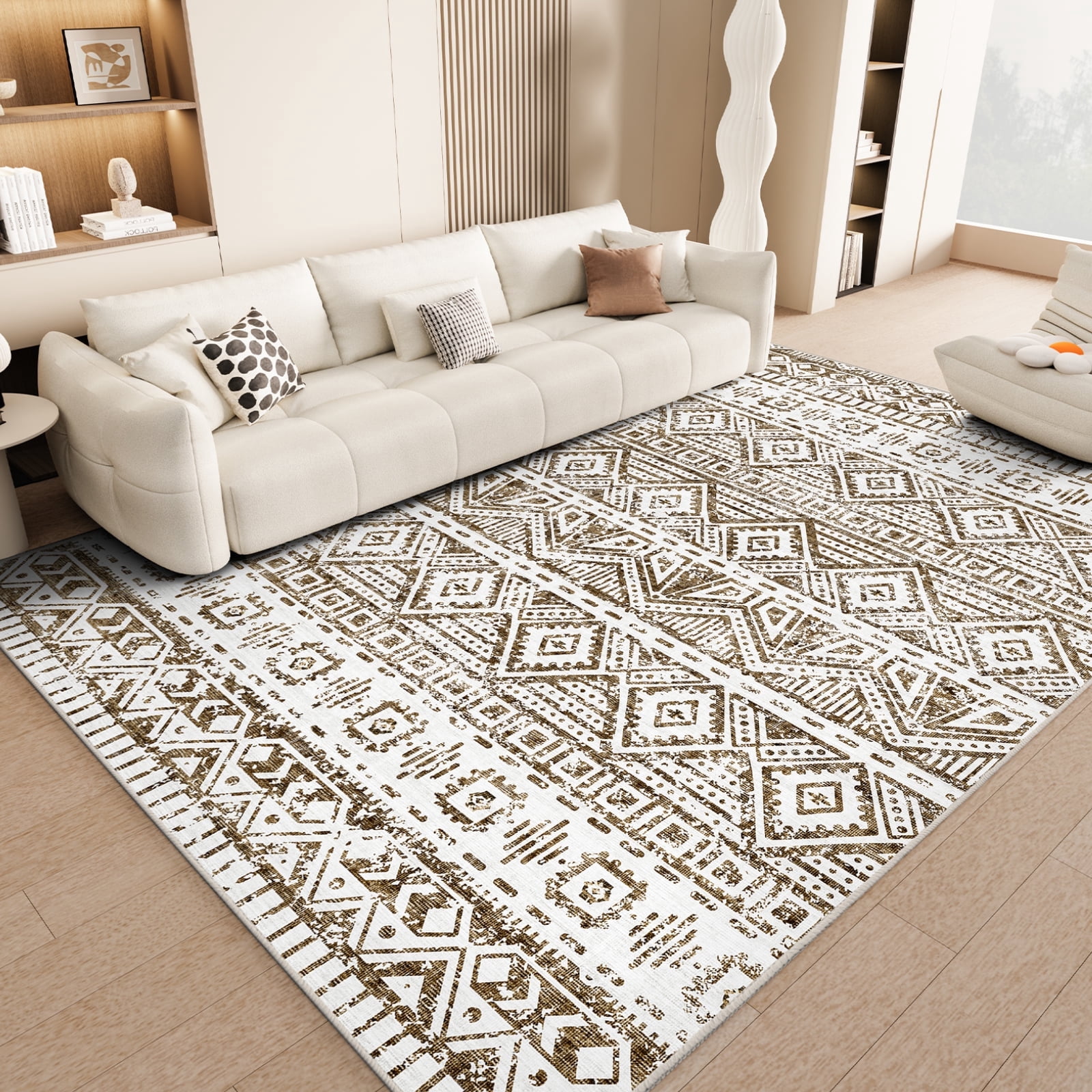 Cozylore 9'x12' Area Rugs for Living Room Modern Rug Soft Low Pile Non Slip Carpet Machine Washable Indoor Rug for Bedroom Dining Room, Brown