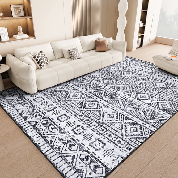 Cozylore 9'x12' Area Rugs for Living Room Modern Rug Soft Low Pile Non Slip Carpet Machine Washable Indoor Rug for Bedroom Dining Room, Gray