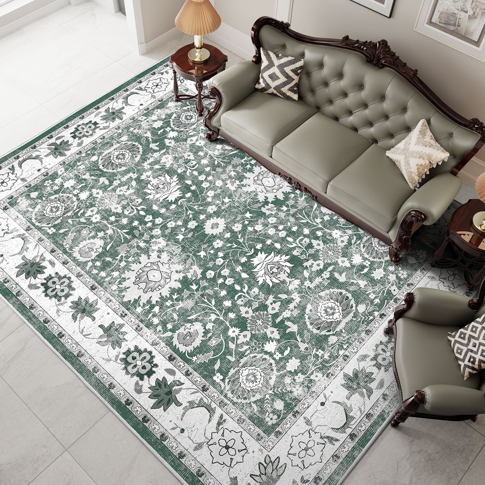 Cozylore 9'x12' Area Rugs for Living Room Modern Rug Soft Low Pile Non Slip Carpet Machine Washable Indoor Rug for Bedroom Dining Room, Green