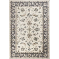 9'x12' Ivory Grey Bordered Floral Indoor Area Rug
