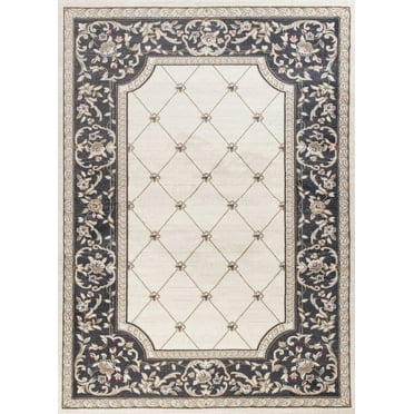 9'x12' Ivory Grey Bordered Floral Indoor Area Rug
