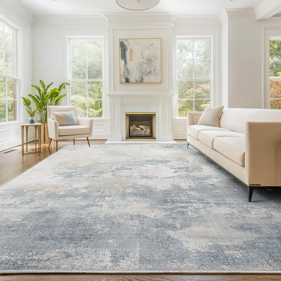 CHITOOMA 9'x12' Area Rugs for Living Room, Machine Washable Abstract Distressed Rugs Indoor Neutral Carpet Rugs for Bedroom Dining Room Office with Non-Slip Backing, Stain Resistant Non-Shed