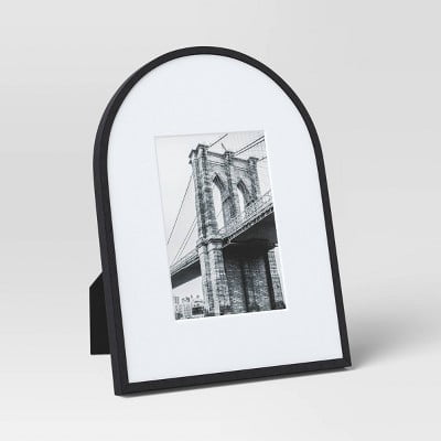 9"x12" Matted to 5"x7" Aluminum Arch Table Frame Black - Modern Half Moon Picture Display, Easel Back