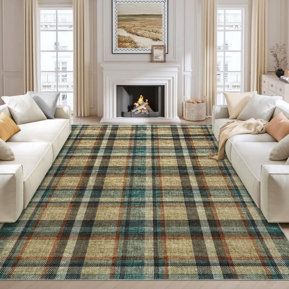 9'x12' Modern Washable Area Rugs for Living Room Tartan Ultra Soft Rug for Bedroom Farmhouse Non Slip Throw Rugs for Home Office