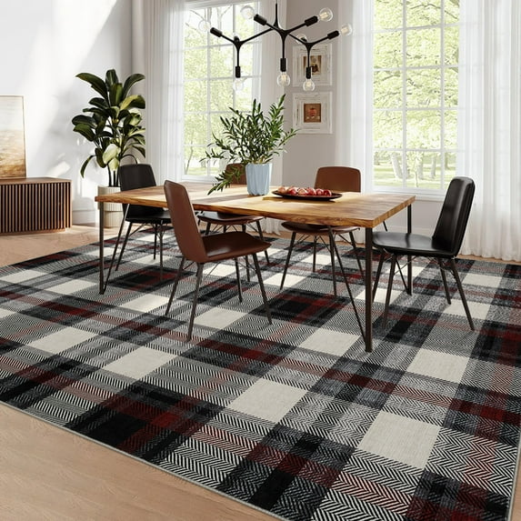 9'x12' Modern Washable Area Rugs for Living Room Tartan Ultra Soft Rug for Bedroom Farmhouse Non Slip Throw Rugs for Home Office
