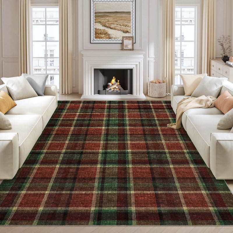 9'x12' Modern Washable Area Rugs for Living Room Tartan Ultra Soft Rug for Bedroom Farmhouse Non Slip Throw Rugs for Home Office