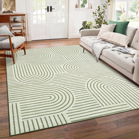 9'x12' Oversized Green Area Rug, Washable Stain-Resistant Non-Slip Throw Carpet for Bedroom, Dining Room