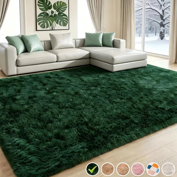 Kzaei Modern Fluffy Soft Rug 9' x 12' for Living Room, Bedroom Carpet - Green