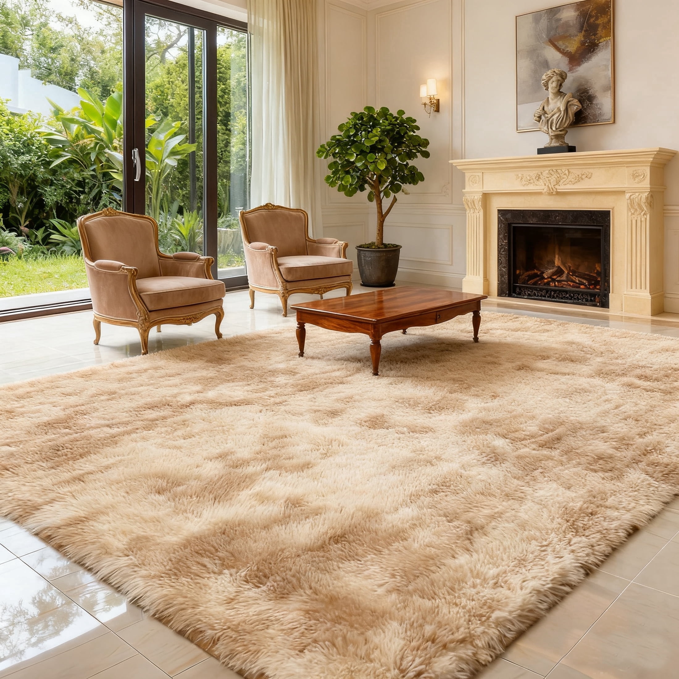Area Rugs for Livingroom Bedroom, 9' x 12' Soft Fluffy Shag Indoor Floor Carpet for Living Room Bedroom Dining Room Office Home Decor, Tie-dye Beige