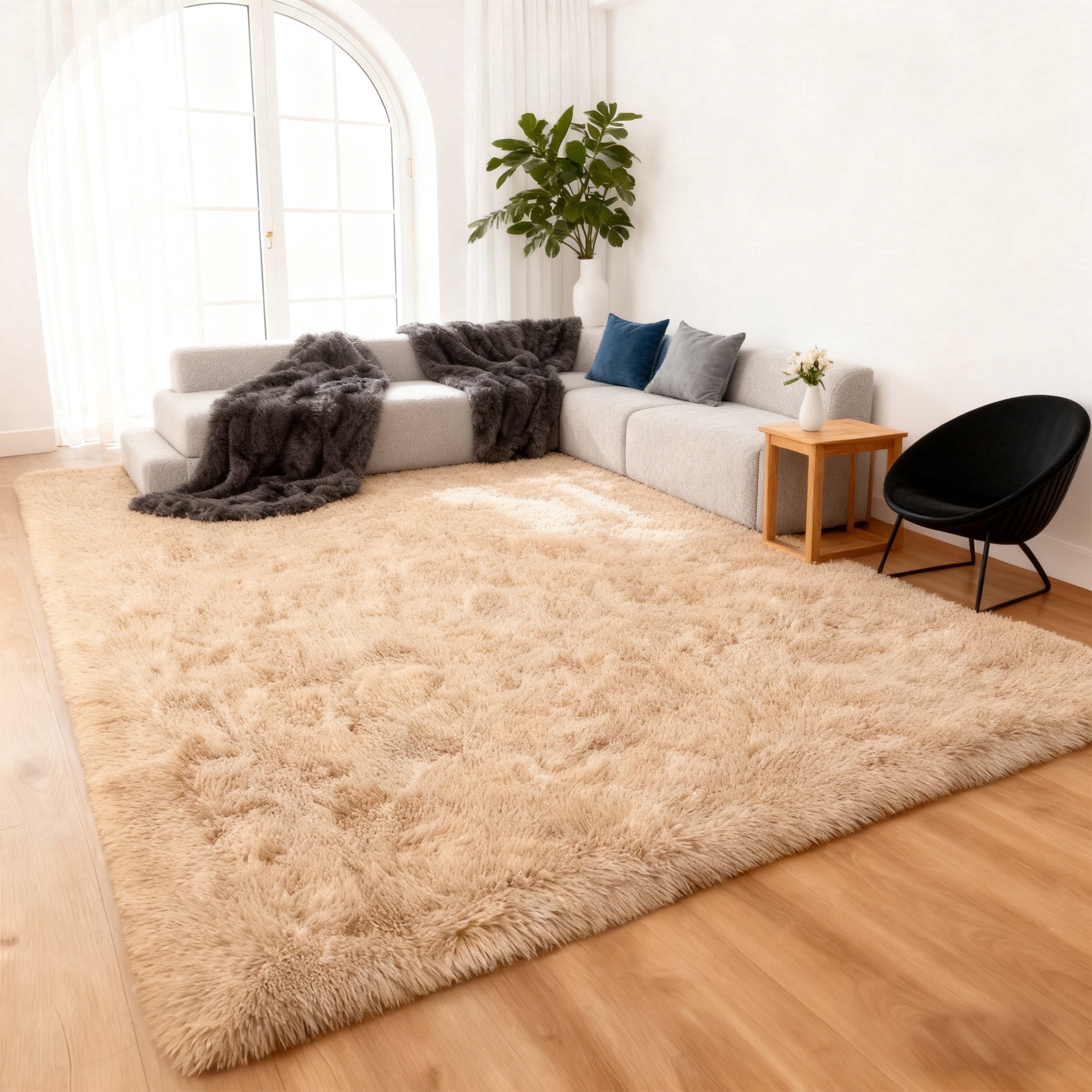 Area Rugs for Livingroom Bedroom, 9' x 12' Soft Fluffy Shag Indoor Floor Carpet for Living Room Bedroom Dining Room Office Home Decor, Beige