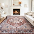 thumbnail image 1 of 9'x12' Area Rugs, Machine Washable Non Slip Area Rug for Living Room, Soft Low Pile Vintage Print Pattern Indoor Bedroom Thin Carpet, Brick Red, 1 of 5