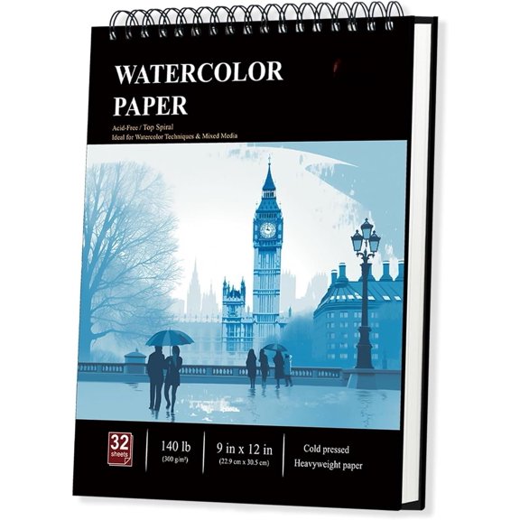 9"x12" Watercolor Sketchbook, 32 Sheets Watercolor Notebook, 140 lb / 300 GSM Watercolor Paper Sketchbook, Pack of 1, Cold Press, Watercolor Paper Pad, Water Color Paper for Artists & Professionals.