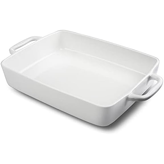 9 x13 Baking Dish Ceramic Lasagna Pan for Oven, Large Bakeware Tray Rectangular Casserole Dishes with Double Handle for Cooking and Daily Use -White$$Home Decor, Kitchen, & Other