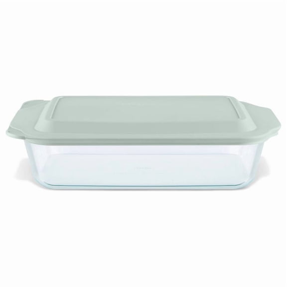 9"x13" Glass Deep Casserole Dish with Lid Sage Green: 5 Qt Baking