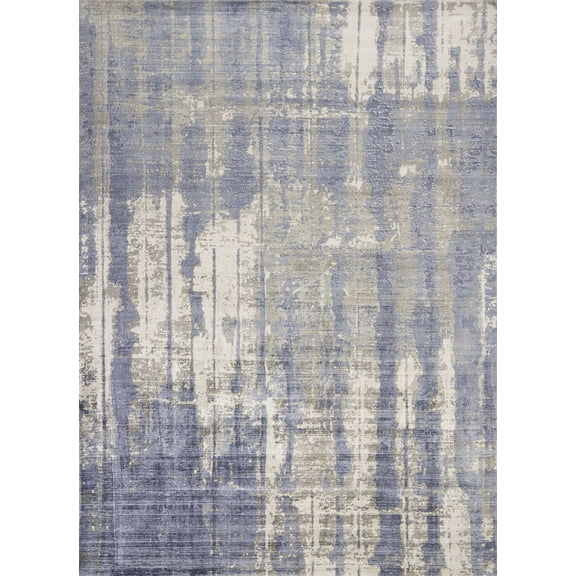 9'x13' Grey Blue Hand Loomed Abstract Brushstroke Indoor Area Rug
