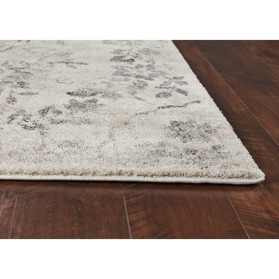9'x13' Grey Machine Woven Distressed Floral Traditional Indoor Area Rug