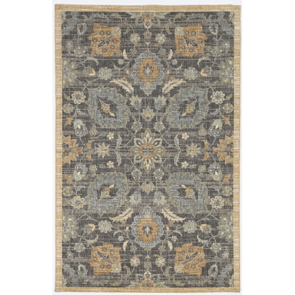 9'x13' Taupe Machine Woven Vintage Floral Traditional Indoor Area Rug