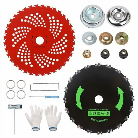 9" x20T Carbon Steel Round Chainsaw Tooth Brush Blades and 9" x 36 Teeth Carbide Tipped Blades with Universal Adapter Kit, Compatible with Brush Cutter, Trimmer, Weed Eater$$Tools