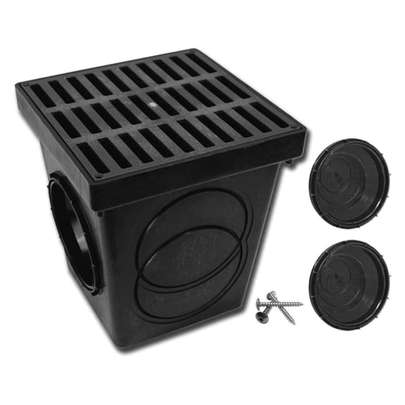 9"x9" Square Catch Basin Kit (Black Grate)