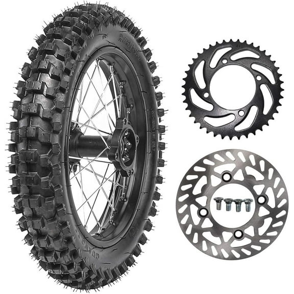 90/100-14 Rear Tire Wheel and Rim Inner Tube With 15mm Bearing & 190mm Rear Brake Disc Rotor & 428 41T Sprocket for Dirt Pit Bike