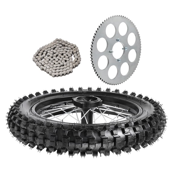 90/100-14 Rear Wheel Tire Assembly, 1.85x14 Rim 15mm Bearing, Black Rear Dirt Bike Wheel with 428 76T 76mm Sprocket, 140 Links Chain for Pit Bike Monkey Bike 70cc160cc Apollo SSR Coolster