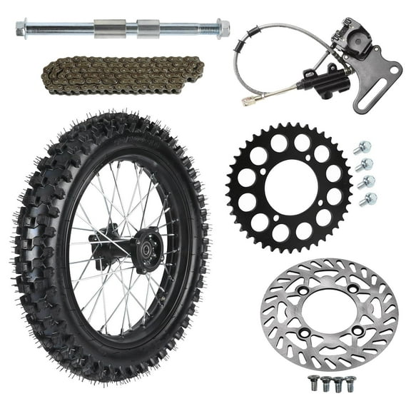 90/100-16 inch Rear Wheel Tire and Rim 15mm Bearing + Disc Brake Assembly + 428 43T Chain Sprocket for Dirt Pit Bike Upgrade 110cc 125cc 140cc 150cc 160cc 200cc SSR Apollo Taotao