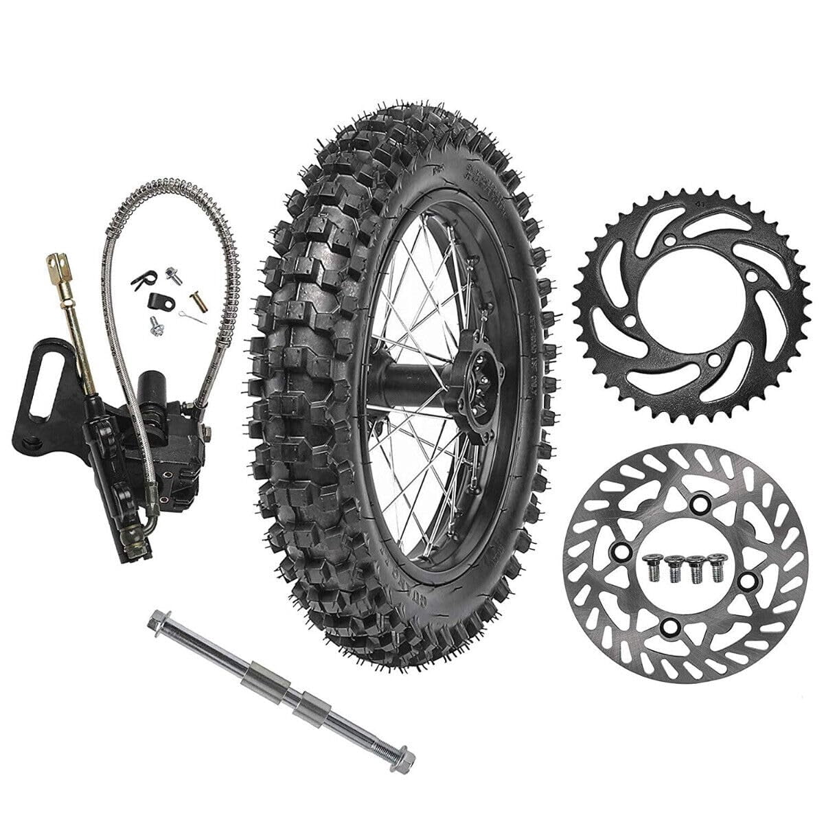90/100-16 inch Rear Wheel Tire and Rim 15mm Bearing + Disc Brake Assembly + 520 43T Sprocket for Dirt Pit Bike Bigwheel 110cc 125cc 140cc 150cc 160cc 200cc Off Road Motocross Motorcycle