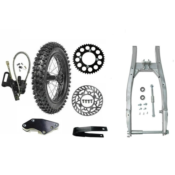 90/100-16 inch Rear Wheel Tire and Rim 15mm Bearing + Disc Brake Assembly + Swing Arm for Dirt Pit Bike Bigwheel 110cc 125cc 140cc 150cc 160cc 200cc Off Road Motocross Motorcycle