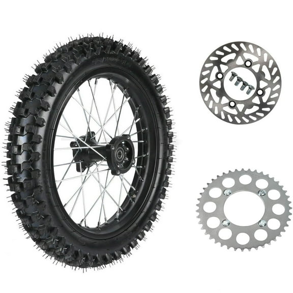 90/100-16 inch Rear Wheel Tire and Rim Inner Tube with 15mm Bearing and 420 43T Sprocket & Rotor For Upgrade Dirt Pit Bike Offroad Apollo Taotao SSR 150cc 200cc 250cc
