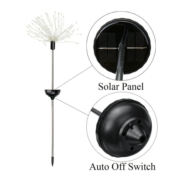 90/120/150 LED Solar Firework Light Outdoor Garden Decor Lights - Wires String Landscape Light,DIY Flowers Fireworks Trees for Walkway Patio Lawn Backyard,Wedding Party Decor