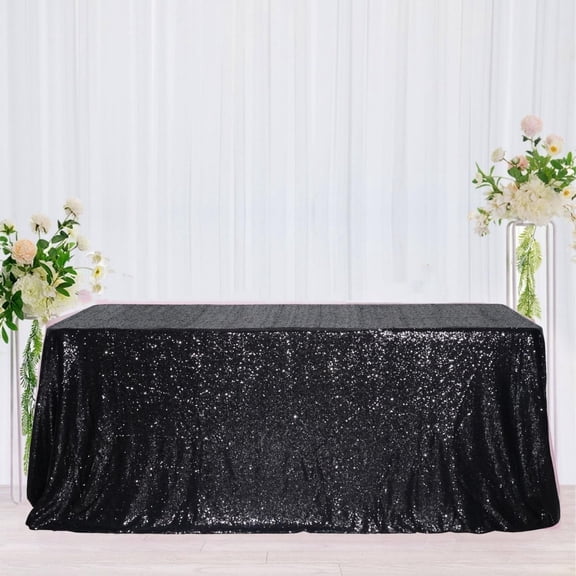 90×156'' Rectangle Sequin Tablecloth for Party Cake Dessert Table Exhibition Events, Black