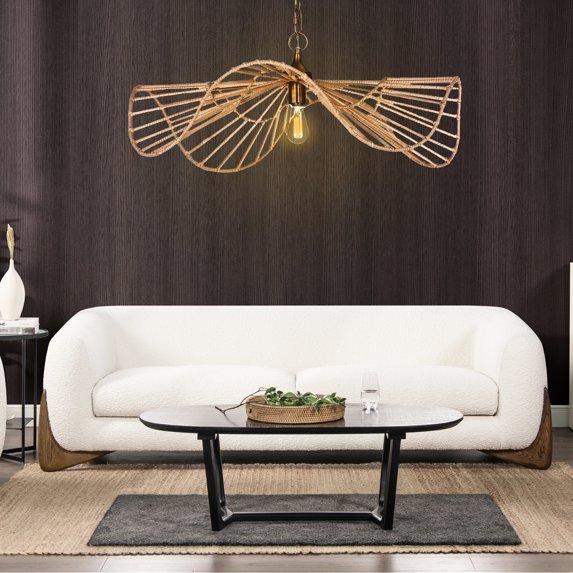 90.5" 2 In White Boucle: 24" Seat Depth, Faux Upholstery, Removable Cushions, Strong Sinuous Spring Seat, Natural Oak Legs With Texture Boucle , 2 For An Elegant And Seating