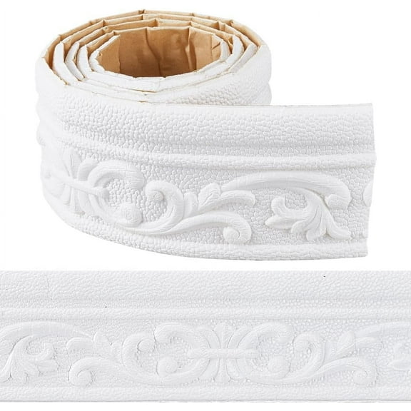 90.5 x 3.14in Peel and Stick Crown Molding Wallpaper Border White Self Adhesive Flexible 3D Baseboard Trim Mirror Sticky Wall Edging Base Lines Foam Waterproof for Hotel Home DIY Decor
