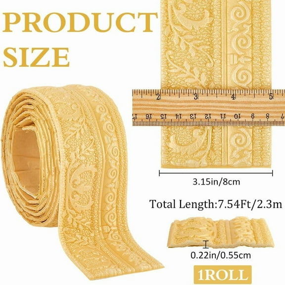 90.5 x 3.14in Peel and Stick Wallpaper Border Crown Molding Gold Self Adhesive Flexible 3D Baseboard Trim Mirror Sticky Wall Edging Base Lines Foam for Hotel Home DIY Decor