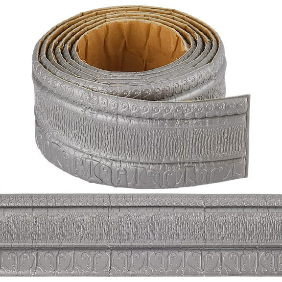 90.5 x 3.14in Peel and Stick Wallpaper Border Silver Grey Molding Self Adhesive Flexible 3D Baseboard Trim Mirror Sticky Wall Edging Base Lines Foam for Hotel Bathroom Home DIY DecorGray