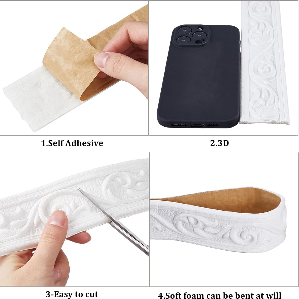 90.5 x 3 inch 3D Wall Panels Peel and Stick Flexible Foam Wall Trim ...
