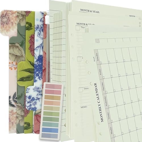 90+54+14 A5 Refill Paper with Undated Monthly Weekly Calendar Planner Inserts, 6 Ring Loose Leaf Lined Filler Paper Refillable for Binder Planner Journal Agenda Notebook$$Office