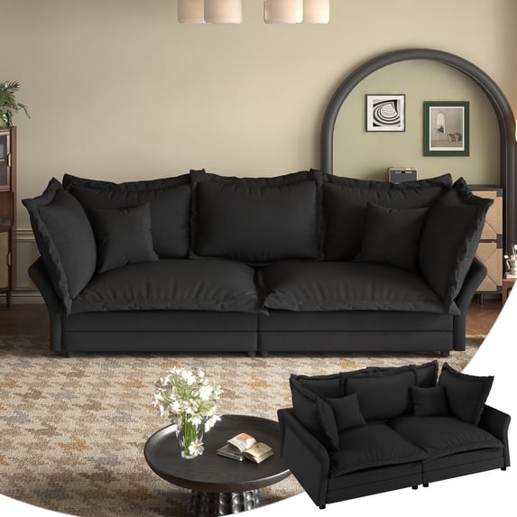 90.55"3 Seats Sofas ,Soft Velvet Fabric,Convertible Into Chaise Lounge,Comfy Deep Seat For Living Room Or Bedroom