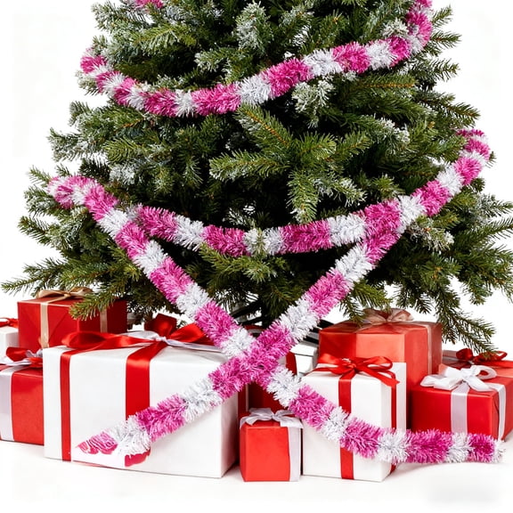 90.55in Colorful Wool Striped Christmas Tree Decoration - Flexible Plastic Indoor Holiday Decor for Home/Office/Party Scene Setup,Hot Pink