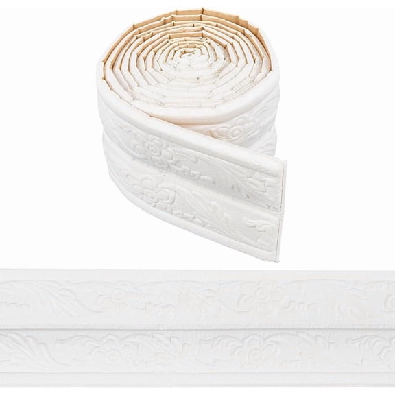 90.5x3.46in White Molding Trim Self Adhesive Vintage 3D Printing Foam Peel and Stick Flexible Wallpaper Border Wall Edging Foam
